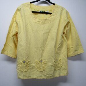 Palm Grove 100% Cotton Gauze Gauzey Tulip Applique Shirt Top Women's sz XL